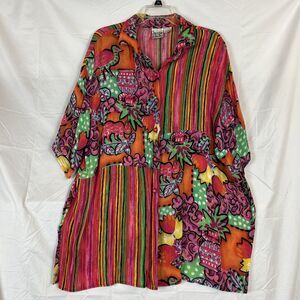 Jacque & Koko Top Sz 18/20 Colorful Button up Casual Beach Blouse Patchwork